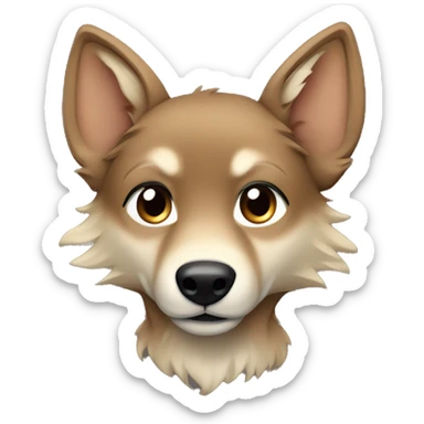 a light brown puppy-like wolf with black hair on its ears sticker