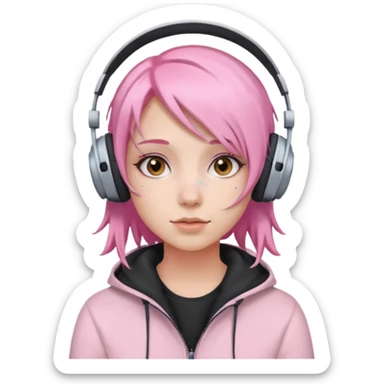 Girl with pastel pink hair and headphones sticker