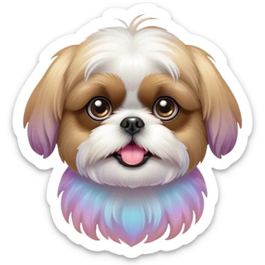Cinematic Comical Shih Tzu Portrait Emoji, Head cocked with a hilariously exaggerated, shocked expression and twinkling, comically wide eyes, showcasing a fluffy, luxurious fur in soft pastel tones, simplified yet whimsically detailed, glowing with a playful, sassy radiance, high shine, exuding a humorous and cheeky charm, styled with a soft glowing outline, capturing the essence of a Shih Tzu that looks as if it could burst into a fit of playful antics at any moment! sticker