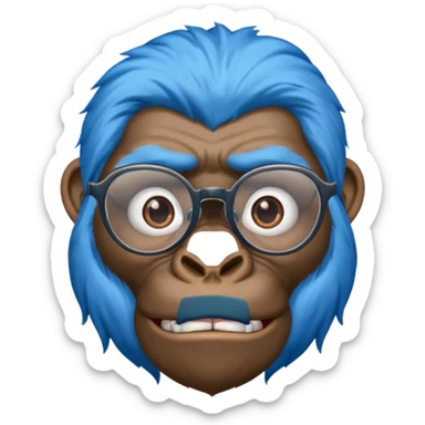 blue haired gorilla head with glasses, no text, facing slightly left sticker