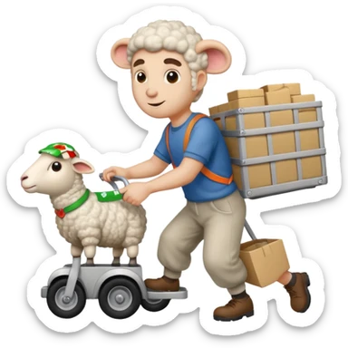 Sheep man hauling donations into a U-Haul sticker