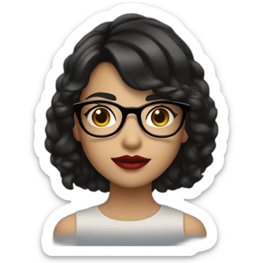 A girl with a dark hairstyle, red lipstick on her lips and glasses for vision sticker