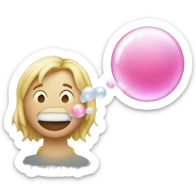 someone making bubble with a chewing gum sticker