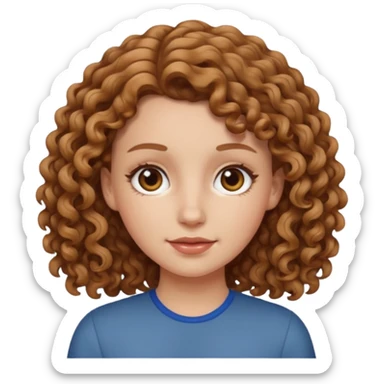 white girl with light brown curly hair, iOS 18 emoji style sticker