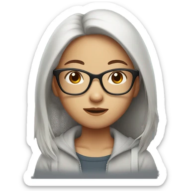 Asian girl with deep red hair and glasses  sticker