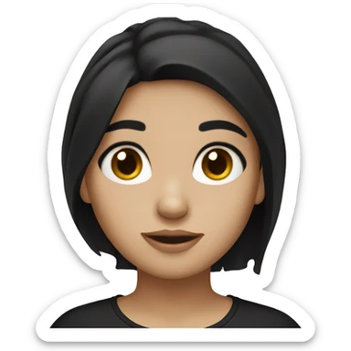 Black haired girl with white skin brown eyes and a black shirt on  sticker