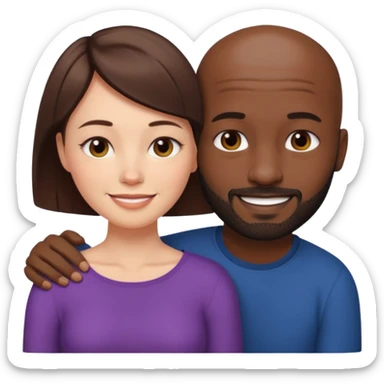 there is a white woman with short brown hair and a black man with no hair and a beard. The woman puts her head on the man's shoulder sticker