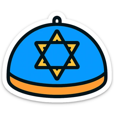 Jewish kippah with Star of David pattern, viewed from above, flat icon style sticker