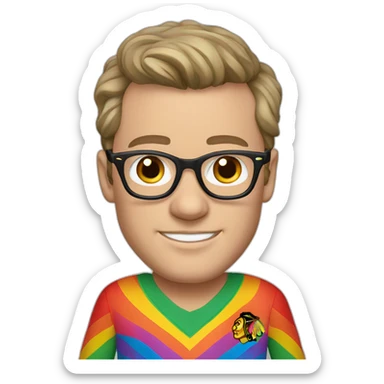 Jonathan Toews wearing glasses and rainbow clothes sticker