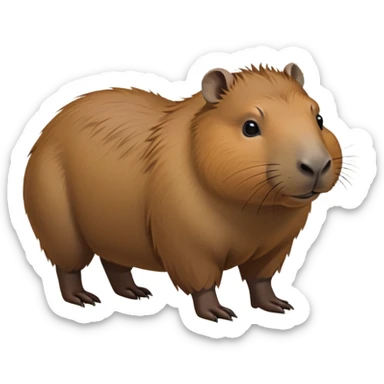 cinematic-capybara-realistic-full-body-on all fours-emoji,-plump-and-relaxed-body-soaking-in-the-warm-sun,-short-brown-fur-slightly-ruffled,-head-tilted-dramatically,-calm-expressive-eyes-exuding-serene-wisdom,-simplified-yet-realistic-focused-features,-highly-detailed,-glowing-with-an-almost-sarcastic-glow sticker