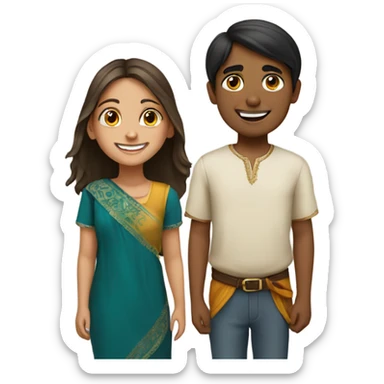 Spanish smiling girl with indian boy sticker