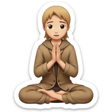 person on their knees begging with hands clasped together and pleading expression sticker
