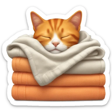 orange cat sleeping on clothes sticker