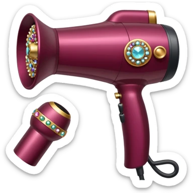 burgundy blow dryer with a ribbon covered in gems sticker