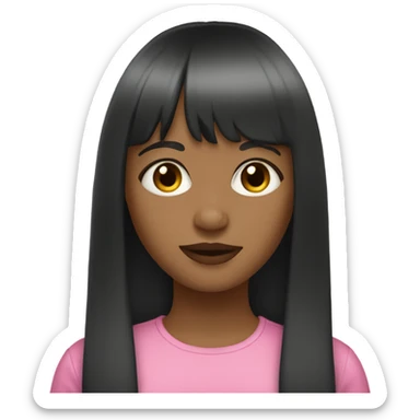 Girl with light skin black hair straight hair with curtain bangs sticker