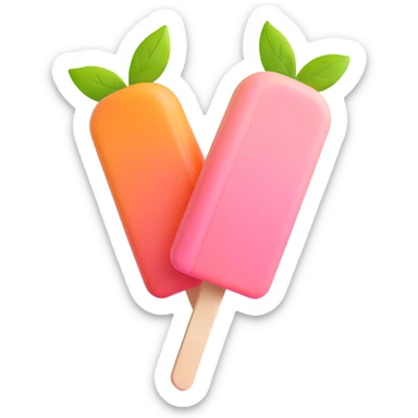 A peach-flavored popsicle with two peaches and green leaves inside, on a stick. The popsicle is light pink with a darker pink outline. sticker