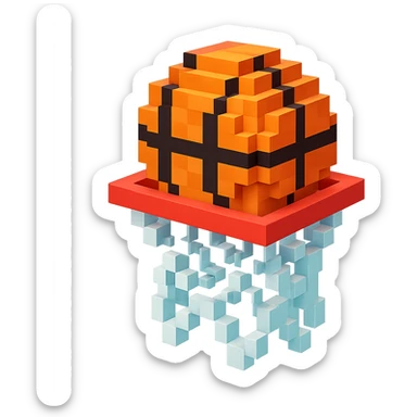 Voxel-style basketball in a net, no background, variation 6. sticker