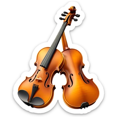 Cinematic Realistic Violin, rich polished wood with delicate curves, taut strings reflecting warm golden light, fine dust particles catching the glow, intricate f-holes adding elegance, glowing with an air of timeless beauty and musical soul. sticker