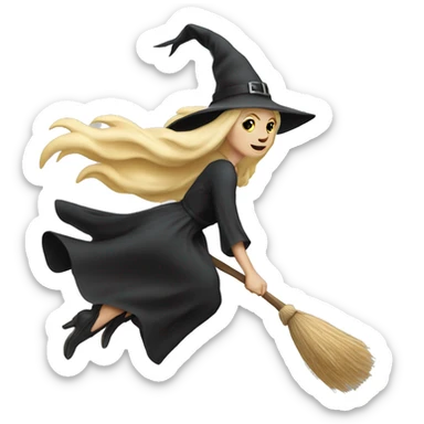 Blonde white witch flying on broom sticker