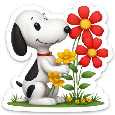 snoopy kissing flowers sticker