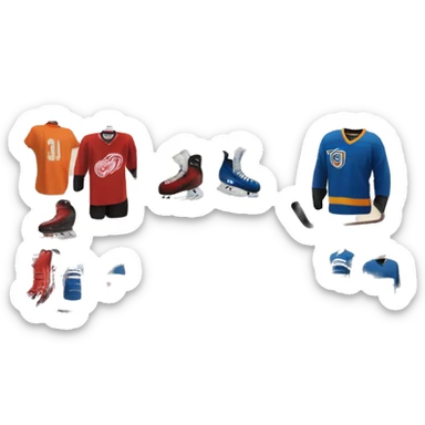 “Hockey store exterior with bold signage, large windows displaying hockey equipment, jerseys, and gear, and a sleek, sporty design that captures the essence of the sport.” sticker