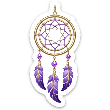 Aesthetic shiny sparkly violet crescent hanging from gold chain dreamcatcher-suncatcher hanging lilac crystals decoration  sticker