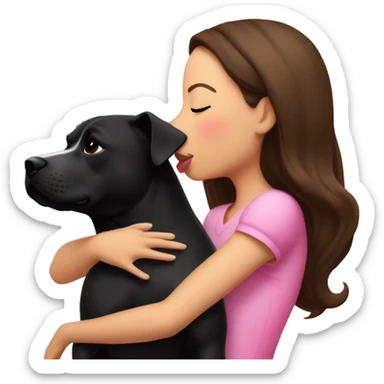 Brunette kissing big black pitbull dog, pink hearts sticker