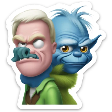 The grinch but he is blue and a pig man stand menacing like MIB sticker