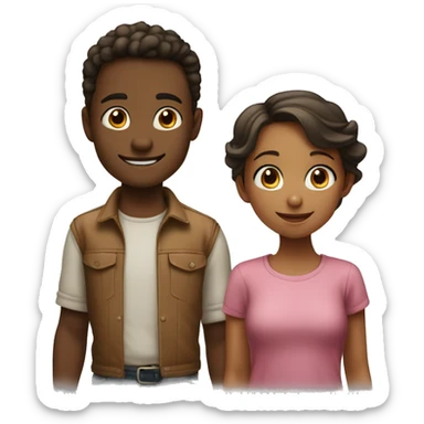 An emoji of a brother and sister standing side by side, the girl with a playful smile and the boy with a friendly expression sticker