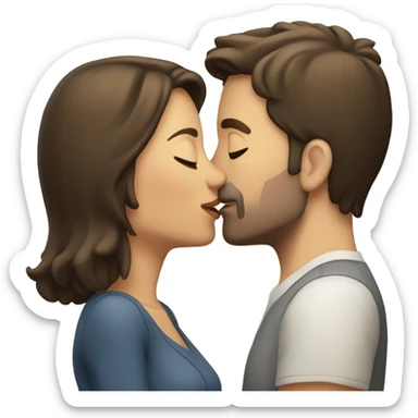 two  brunette heterosexual caucasians kissing  sticker