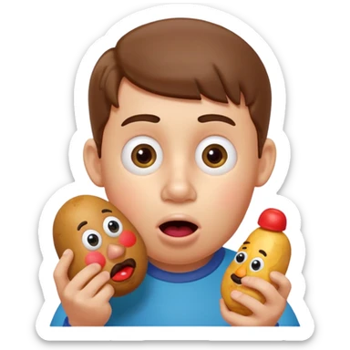 Boy eating Mr Potato Head sticker