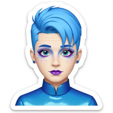 blue hair drag king fabulous makeup with glitter sticker