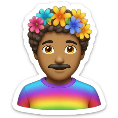 latino man with rainbow clothes and flowers on face sticker