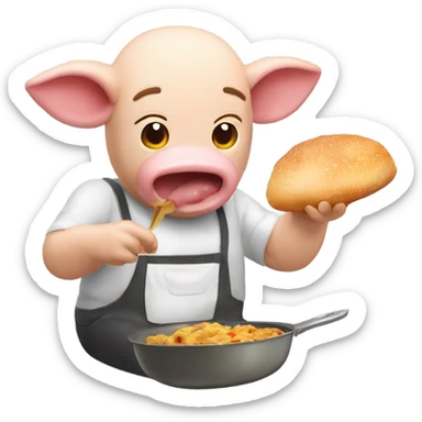 un cerdo comiendo pan mientras llora  sticker