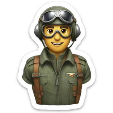 a 1940's air force pilot, with a leather helmet and goggles on his  head sticker