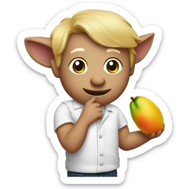 John pork holding a mango sticker