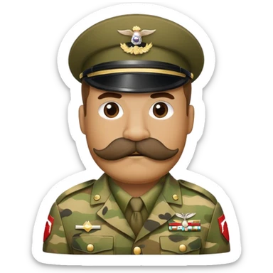 Soldier with bushy walrus mustache wearing camouflage sticker