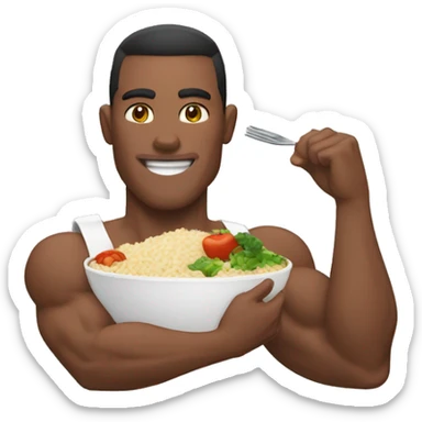muscular man eating rice, meat and vegetables sticker