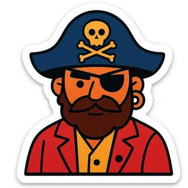 cartoonish pirate with eyepatch and hat sticker