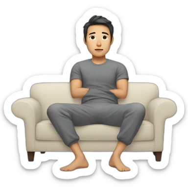 an asian man in sweatpants lying on a couch sticker