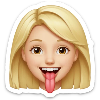 make a blonde girl smiling while her tounge is covering her top front teeth sticker