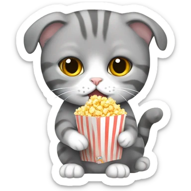 Scottish fold Cat eating popcorn sticker