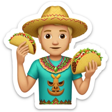 blonde man with tiki shirt holding taco sticker