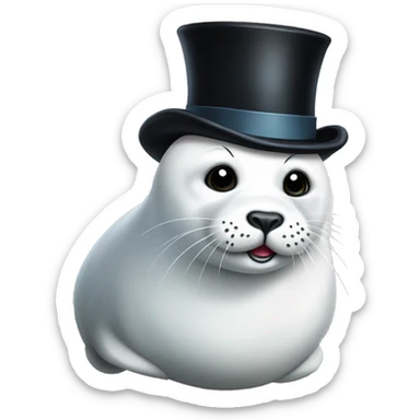 Big and scary white harp seal with a top hat sticker