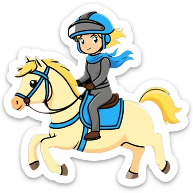 Blonde haired women riding a horse and has on a helmet  sticker