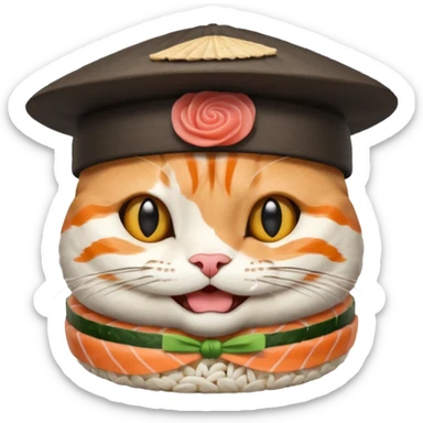 happy cat wearing a hat made out of sushi sticker