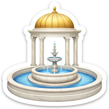 White luxurious expensive shiny new brilliant gorgeous marble pavilion  with benches and a garden and a marble fountain  sticker