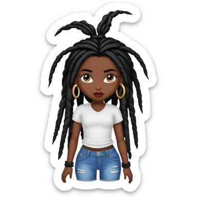 pretty bratz baddie, dark black skin, black dreads hair (black people hair) sticker