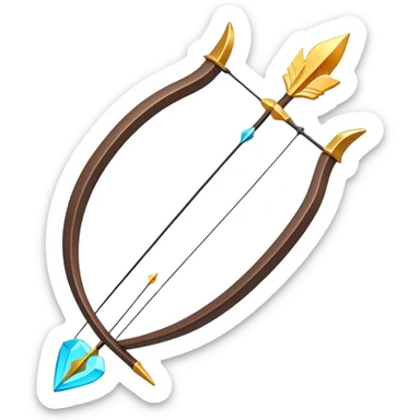Clash of Clans aesthetic: Cinematic Playful 3D Isometric Bow & Arrows Emoji, rendered in a 3D vector-style similar to standard emojis with minimal shading and bold, simplified shapes. A compact, distinct form with signature details, softly glowing with a fantasy RPG magic charm. Simplified yet unmistakably iconic, highly detailed and consistent, glowing with a soft radiance and high shine. Stylized with a touch of heroic grandeur and a soft glowing outline, capturing the essence of a beloved gaming relic with a friendly, playful manner! sticker