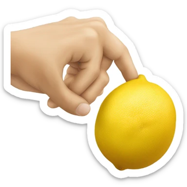a hand squeezing a lemon sticker